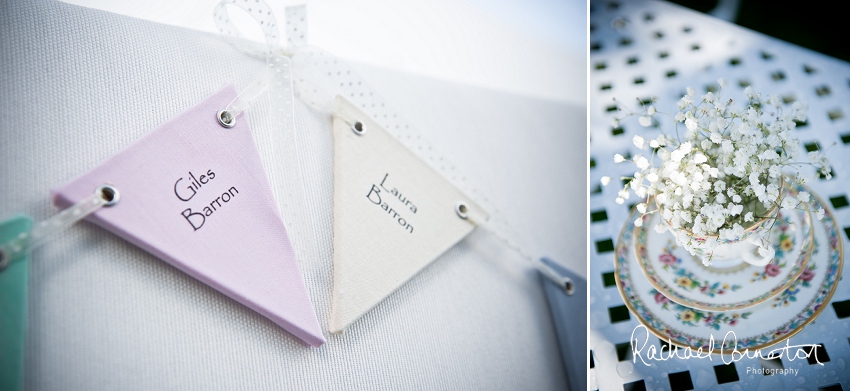 Professional photograph of wedding bunting outside wedding marquee