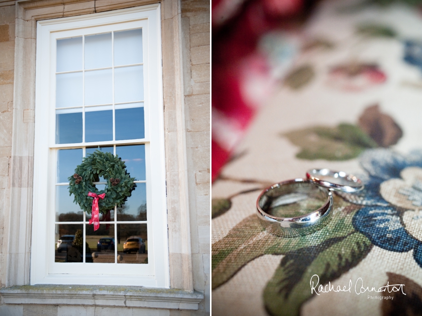 Professional colour photograph of Sarah and Johnathan's Christmas wedding at Stapleford Park by Rachael Connerton Photography