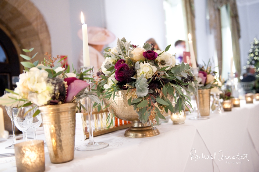 Professional colour photograph of Sarah and Johnathan's Christmas wedding at Stapleford Park by Rachael Connerton Photography