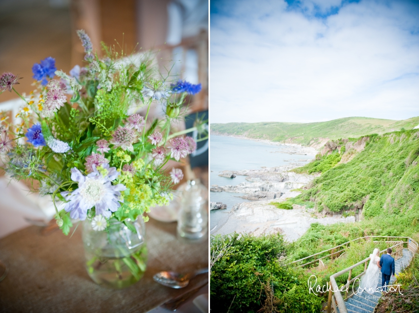 Professional colour photograph of Holly and Chris' Cornwall beach wedding at Palhawn Fort by Rachael Connerton Photography