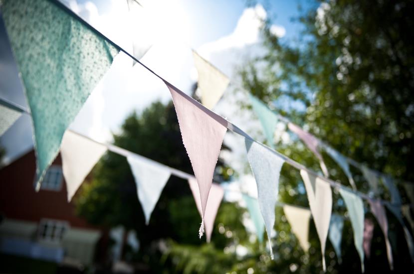 Professional photograph of wedding bunting for country marquee wedding